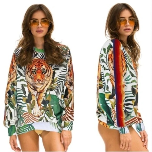 RARE Aviator Nation Unisex Jungle Tiger Classic Velvet Crewneck Sweatshirt XS - Picture 6 of 8